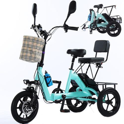 Genérico Triciclo eléctrico Plegable para Adultos, batería de 10Ah, 3 Modos de Montar, Pasajeros Trasros y Basket, LED Light, 180kg de Capacidad de Carga, Fácil Almacenamiento Conmutación