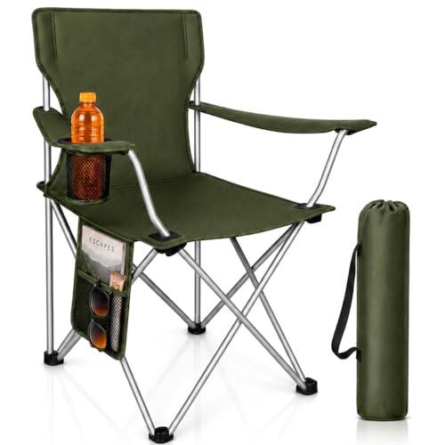 EDIESI, Silla Plegable Camping, de Acero y Tejido Oxford, Asiento Ligero y Resistente para Playa, Pesca, Picnic, Jardín y Actividades Exterior (Verde Oliva)