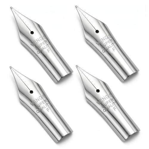 Paquete de 4 puntas de pluma estilográfica, puntas de repuesto de metal para restaurar el rendimiento de la fuente, plata, 0, 5 mm
