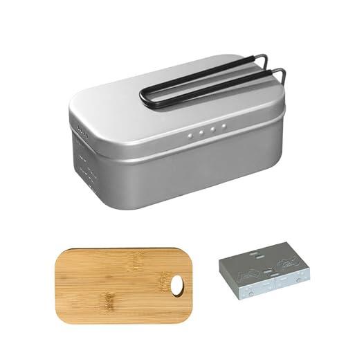 NbgrvB Olla de cocina de aluminio para exteriores con alivio de presión, lata de 800 ml con mango plegable, tabla de cortar y estufa de supervivencia