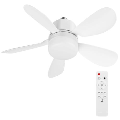 Ventilador de techo con luz y mando a distancia | 52cm/42cm Ventiladores de techo con luces casquillo E27 | Bombilla LED regulable con temporizador silencioso para dormitorio