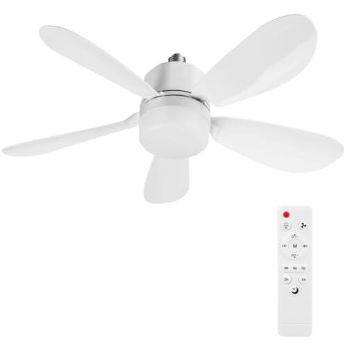 Ventilador de techo con luz y mando a distancia | 52cm Ventiladores de techo con luces casquillo E27 | Bombilla LED regulable con temporizador silencioso para dormitorio