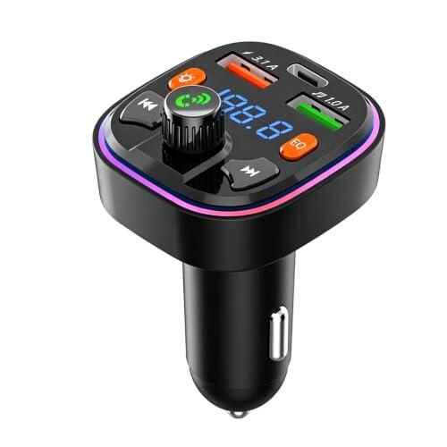 Transmisor FM Bluetooth, Cargador Rápido de Coche Tipo-C PD 20W & QC 3.0