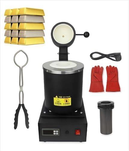Horno digital de 1800 W para fundir oro, kit de horno de 1150 °C con crisol de grafito y molde para plata, estaño y aluminio, control de temperatura PID, herramienta segura para fundición de joyas e