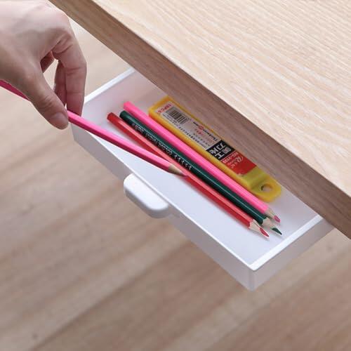 BEAZOOM Organizador de cajones para debajo del escritorio, caja de almacenamiento de ABS, soporte para bolígrafos de oficina, color gris