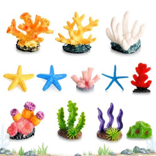 LIULINY 12 Piezas de Coral Artificial, Coral Falso Decoración para Acuario | Coral Artificiales Adorno de Resina, Decoración Subacuática, para Camarones, Animales Rastreros y Reptiles