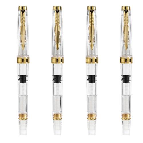 Chewtoyo Juego de 4 plumas estilográficas, transparentes con relleno de pistón, gran capacidad de tinta, bolígrafos de escritura de punta suave para profesores y estudiantes
