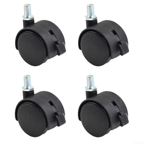 Ruedas giratorias, 4 piezas de 1.5 pulgadas, vástago roscado M8 de nailon negro, ruedas giratorias resistentes para muebles, soporte de plantas, carrito (1.5 pulgadas con freno)