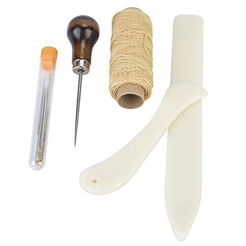 OVAQUIXI Kit de Costura para Manualidades de Cuero, Juego de Herramientas con Hilo de Cera, Agujas para Pinchar, Agujas de Cola Doradas para Manualidades de Cuero, Encuadernación,