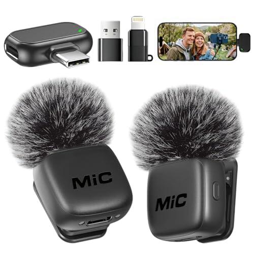 Micrófono Lavalier inalámbrico, Microfono Inalambrico Solapa, Micrófono de clip con cancelación de ruido, emparejamiento automático con silencio y reverberación, para iPhone, iPad, teléfono Android