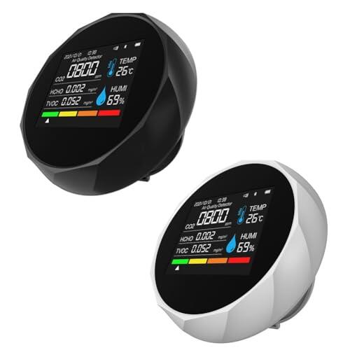 BEAZOOM Detector de dióxido de carbono 6 en 1, monitor de calidad del aire con temperatura y humedad TVOC, conectividad de aplicación en tiempo real, alarma de sonido para oficina en casa (negro)