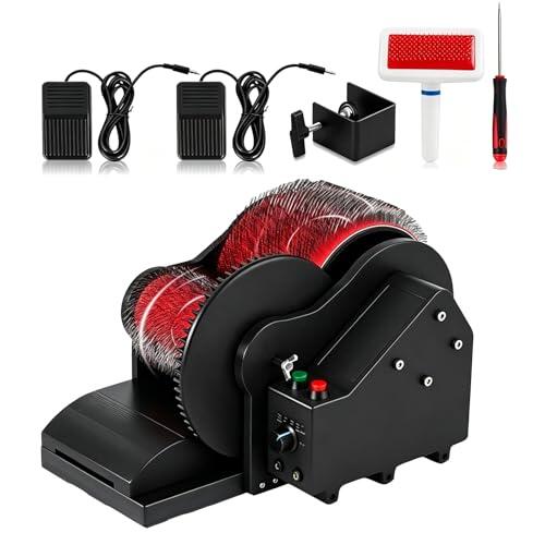 Máquina cardadora de fibra eléctrica, cardadora de tambor de lana de 4,72 pulgadas con punzón de cepillo, ajustable de 0 a 56 RPM, control de marcha atrás e interruptores de pie for fieltro artesanal