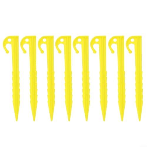 SMZhomeone Paquete de 8 clavijas en espiral para tienda de campaña, clavos de tierra para camping, playa, resistente al viento, sujeción segura, estacas de plástico amarillo, 145 cm de longitud