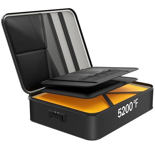 Noiposi Caja de documentos resistente al fuego 5200 °F – resistente al fuego impermeable con cerradura de combinación para documentos A4, protección para dinero en efectivo, pasaportes, contratos