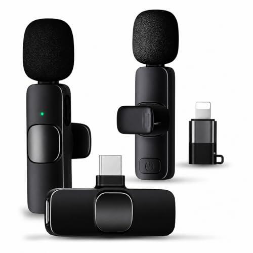 Hiridi - Micrófono Inalámbrico de Solapa para iPhone Android iPad - 2 Pack Microfono Inalambrico - Mini Micrófono con USB C/Lightning - Reducción de Ruido con 20M Distancia.