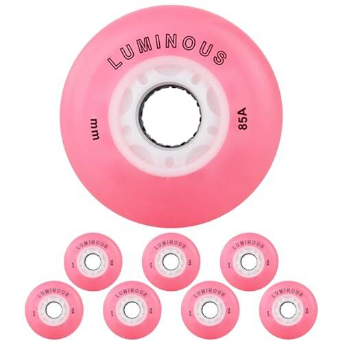 WILLQ Paquete de 8 Ruedas Luminosas LED de 85 A Que Brillan en la Oscuridad para Patines en línea, para Interiores y Exteriores, de 72 mm, 76 mm y 80 mm.,Rosado,76mm