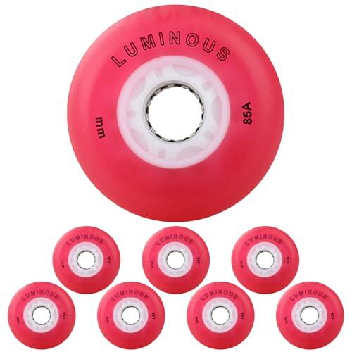 WILLQ Paquete de 8 Ruedas Luminosas LED de 85 A Que Brillan en la Oscuridad para Patines en línea, para Interiores y Exteriores, de 72 mm, 76 mm y 80 mm.,Rose Red,80mm