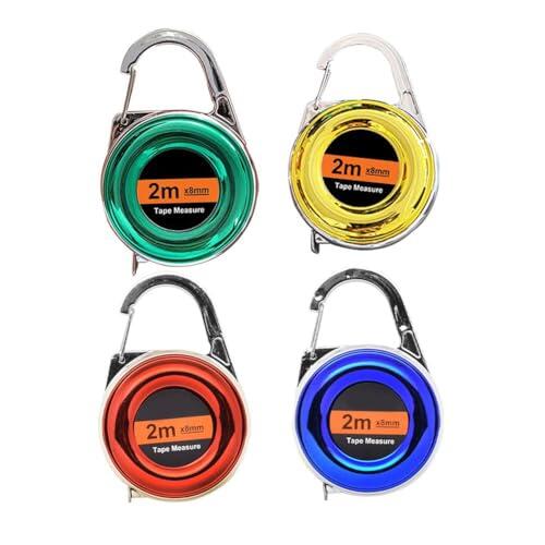 Getdoublerich Cinta métrica para mini llavero de 2 m, regla retráctil de fibra de vidrio con gancho de mosquetón, carcasa de plástico compacta para camping, construcción, bricolaje, rojo