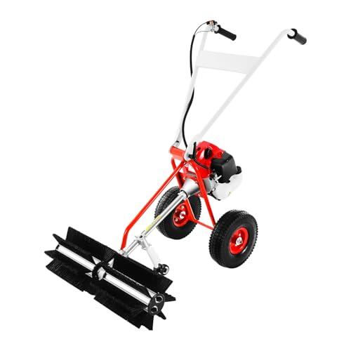 Barredora de gasolina de 2 tiempos, 43 cc, 1,7 CV, colector de hojas de gasolina con 60 cm de ancho de trabajo, refrigeración por aire, arranque manual para pasarela, hierba, nieve, limpieza de césped