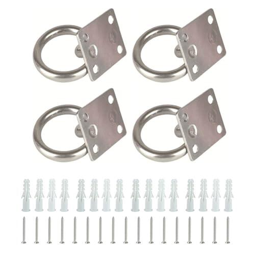 EasyByMall Paquete de 4 anillos de amarre para caballos, acero inoxidable 304 con tornillos, accesorios de cuerda pulidos para caballos, barcos, yates y uso agrícola