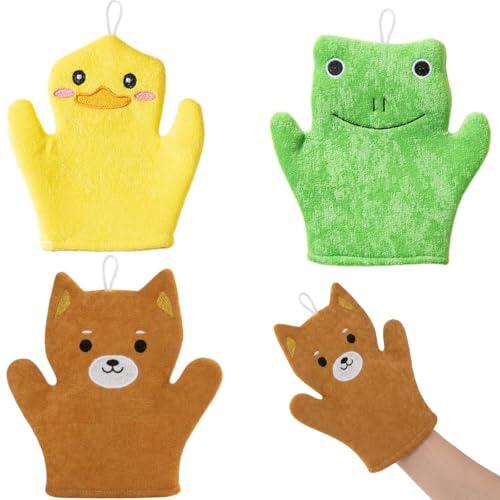 XENQITO 3 Piezas Muselinas Bebé Algodón, Suaves Toallas de Baño Infantiles con Diseños de Animales, Manoplas Baño, Gasas para Bebés y Toallas Faciales para Recién Nacidos