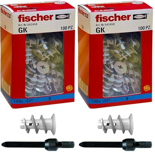 Fischer 542458, 100 tacos GK, específicos para cartón yeso, incluye accesorio de montaje, gris, 100 unidades (Paquete de 2)