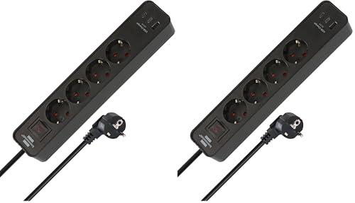 Brennenstuhl Ecolor Regleta de enchufes de 4 vías con 3 Tomas de Carga USB (Regleta con 2X USB C PD 20W y 1x USB A, Interruptor y Cable de 1,5m) Negro (Paquete de 2)
