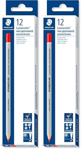 STAEDTLER Lumocolor 108-2. Lápices de madera de color rojo. Caja con 12 unidades. (Paquete de 2)