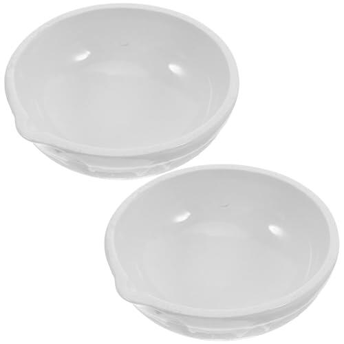 NUOBESTY 2 Piezas Plato de Evaporación de Cerámica Blanco Resistente a Altas Temperaturas con Base Plana y Vertedor para Pruebas de Laboratorio y Química Didáctica