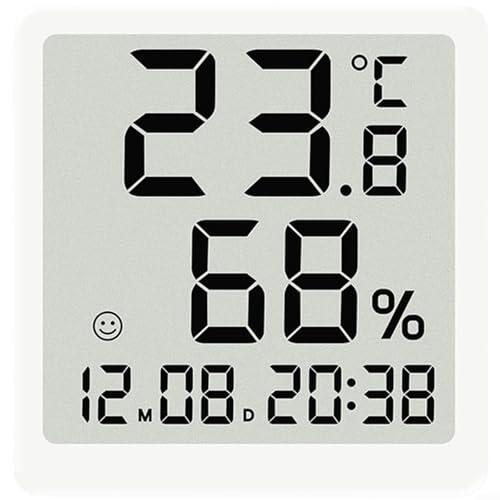 Glewi Reloj despertador digital ultra delgado con monitor de temperatura y humedad, pantalla LCD, fase lunar, fecha, día, respaldo magnético para oficina en casa (3301 blanco)