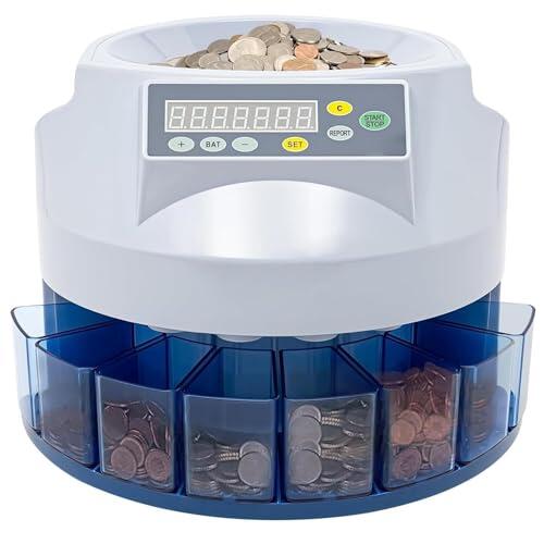 Máquina clasificadora eléctrica de monedas, contador rápido de monedas con pantalla LED, autocomprobación de fallos, 200 unidades/min, diseño duradero, ideal para negocios, tiendas, supermercados