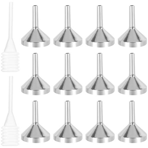 BESTOYARD Embudos Metálicos Accesorios para Laboratorio y Hogar 2 Goteros de 3 Ml Pequeños para Llenado de Perfumes y Líquidos Mini Embudos de Aluminio 12 Piezas Plateados