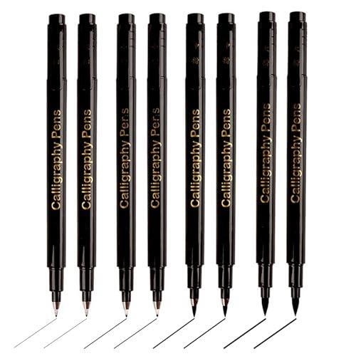 Genérico Rotuladores Lettering Negro - 8x Rotuladores de Caligrafía Calidad Punta Pincel, Bolígrafos de Tinta de Caligrafía para Letras, Diario de Principiantes, Firma, Diseño y Dibujo