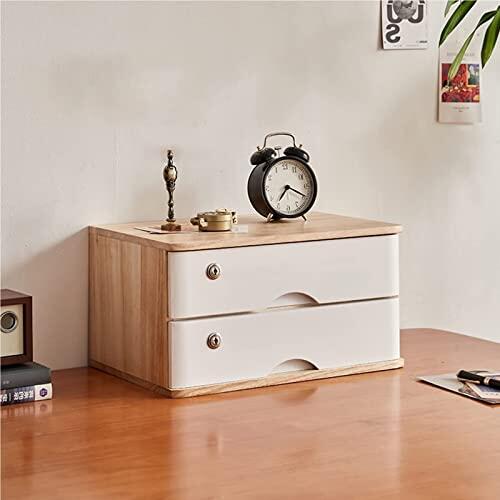 QIYFOZ Escritorio de Madera con cajones con Cerradura, archivador de 4 Niveles para Archivos y Accesorios, Elegante solución de Almacenamiento para la Oficina en casa, escritori