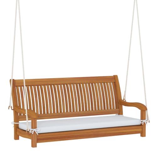 COSTWAY Banco Columpio de Jardín de 2 Plazas, Banco Colgante de Madera de Acacia con Cojín, Ganchos en S, Asiento de Listones, Respaldo y Reposabrazos, Silla Colgante para Exterior Patio, Carga 360 kg