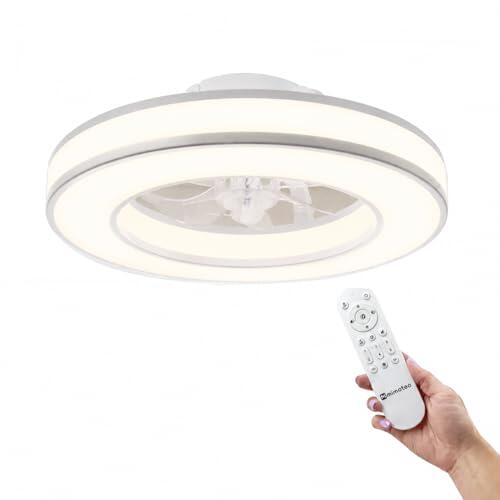 IluminaShop - Ventilador Techo con Luz LED Venzi, Motor DC Silencioso, Luz Regulable 3000K-6000K, 6 Velocidades, Mando a Distancia, Temporizador, Aspas Retráctiles y Función Invierno/Verano
