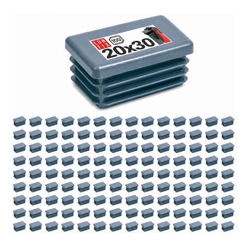 LUN FIX Tapones de láminas de 20 x 30 mm de dimensión exterior, 100 unidades, tapones de tubo rectangulares de polietileno, grafito, resistentes a los rayos UV para cubrir tubos cuadrados, perfil de
