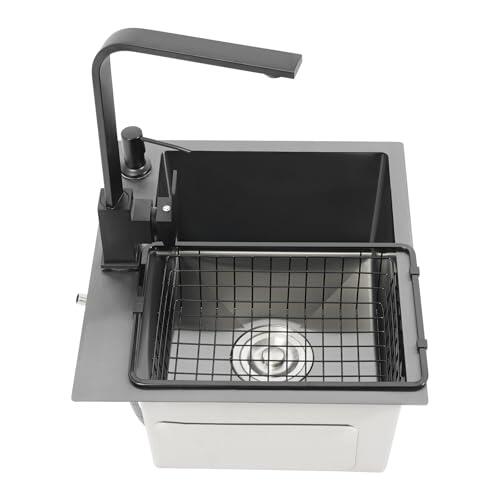 Yikmid Negro 40 x 45 cm, fregadero de cocina de acero inoxidable 201, rectangular, moderno fregadero de acero inoxidable, fregadero de cocina con grifo de agua caliente y fría, dispensador de jabón