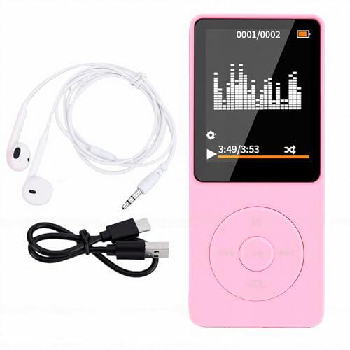 Yanmis Reproductor MP3 con Bluetooth 5.3, Reproductor de Música Portátil de 1.8in con Altavoz, Radio FM, Sonido HiFi, Libro Electrónico, Auriculares Incluidos, Soporta hasta 128G (Rosada)