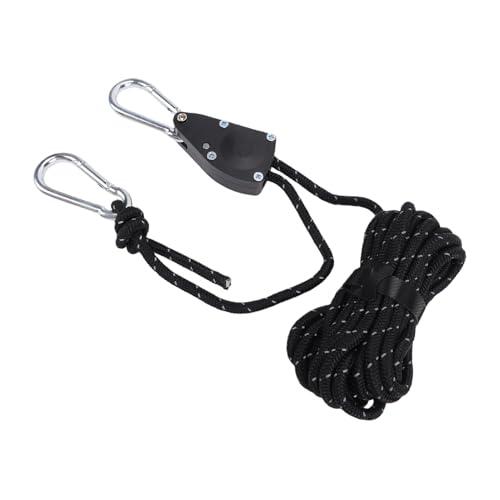 PUSOKEI Cuerda de Camping Guyline Reflectante Ajustable con Polea de Metal para Tiendas de Campaña y Lonas 1 Unidad (Black)