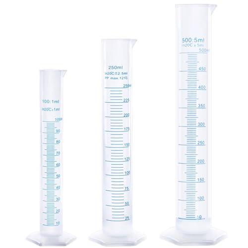 Juego de cilindros graduados de plástico transparente de 100 ml/250 ml/500, tubo de ensayo de hidrómetro con escala, cilindro de medición portátil para el hogar, ciencia escolar