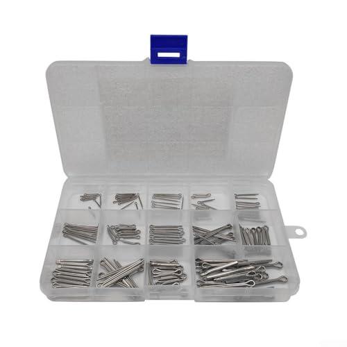 Zeroupshop Kit surtido de 150 pines de chaveta, 15 tamaños M1-M3 de acero al carbono, con caja de almacenamiento, cierres de horquilla resistentes a la corrosión, para cortacésped, automóviles