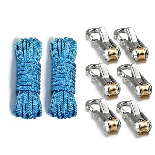 Tangxi Juego de Cuerdas con Hebilla Retráctil, 2 Cuerdas con 6 Tensores de Rodillos para Toldo de Acampada y Equipo para Exteriores
