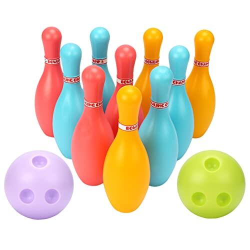 NASSMOSSE Juego de Bolos para niños, Juegos de Bolos para Interiores y Exteriores, Juguete de plástico para niños, 10 Pines, 2 Bolas para Juguete Educativo temprano L