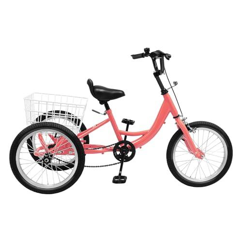 Bicicleta 3 ruedas monovelocidad cesta trasera, bicicleta de 16 pulgadas, triciclo seguro naranja, sillín manillar ajustable, suspensión trasera aprendizaje equilibrio exterior jardín, regalo