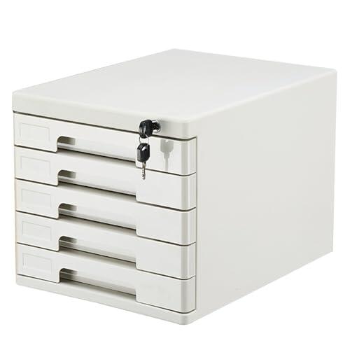 Organizador de archivos de escritorio con cerradura – Armario de almacenamiento de documentos A4 de 5 capas para oficina/hogar, soporte seguro de papel y papelería (gris) – Solución duradera que