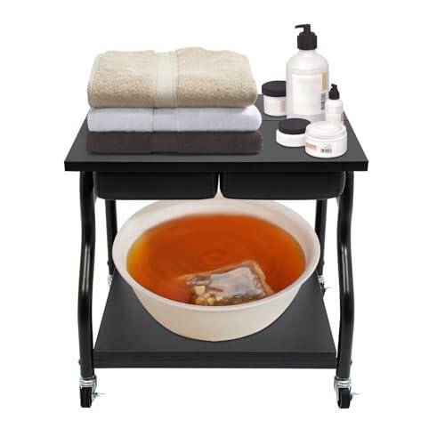 Baño de pies, carrito de pedicura, carrito plegable, mesa de trabajo con ruedas y frenos, 2 niveles, placa plegable, ruedas con frenos, estructura robusta, 40 x 40 cm, uso en casa estudio spa