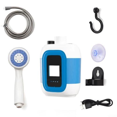 Ducha portátil para camping, ducha al aire libre, ducha recargable, flujo de 4-5 l/min, 2200 mAh, manguera de 1,8 m, 3 modos, compacta para senderismo, RV, lavado de mascotas (azul)