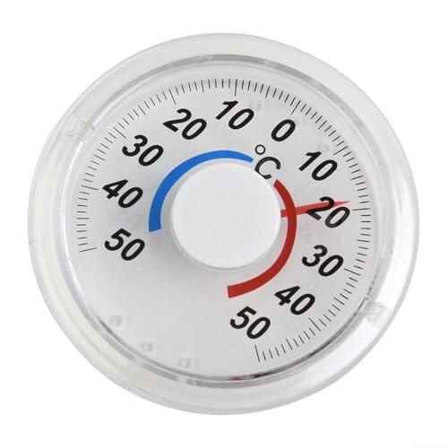 Termómetro de obturador redondo para uso en interiores y exteriores con esfera transparente y puntero de metal para medir la temperatura meteorológica en el jardín o el hogar, calibre de lectura fácil