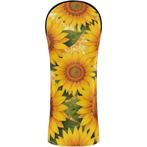Fundas de golf con etiquetas intercambiables para conductor Fairway Wood Hybrid Cute Yellow Floral Girasol Honey Bee